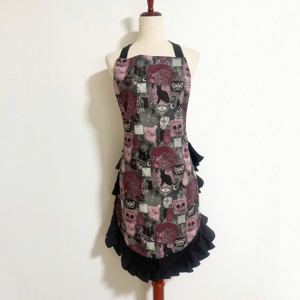 Ruffle Trim Whimsy Goth Witchy Apron